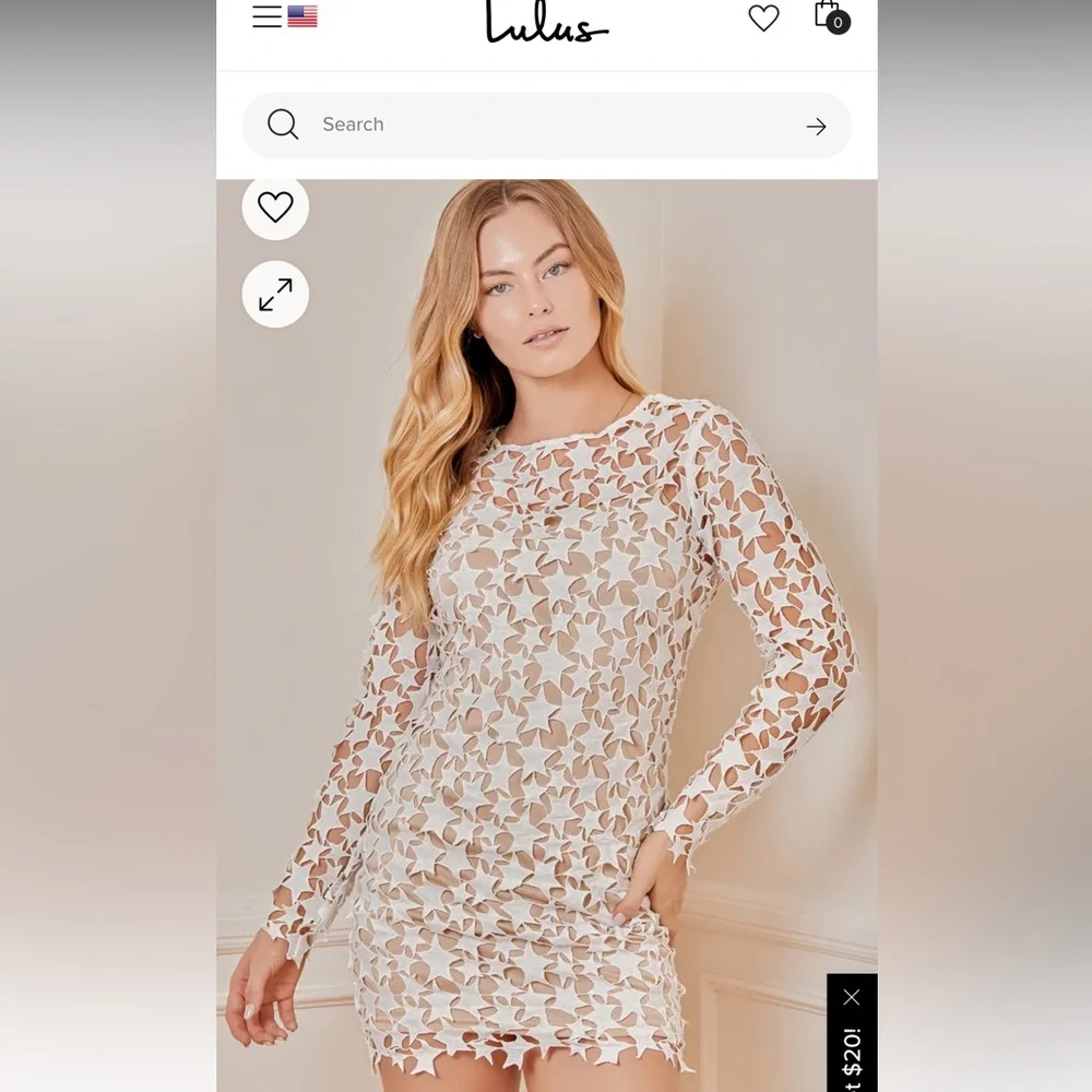 NWT Lulus She’s a Star White Crochet Long Sleeve Shift Dress Size XS - Picture 3 of 5